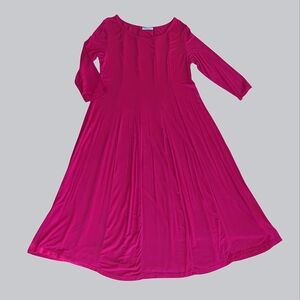 Hotouch 3/4 Sleeve A-Line Trapeze Midi Dress LARGE Pink Flowy